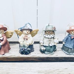 Set of 4 Vintage Resin pastel snowman Christmas ornaments 3.5”